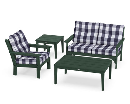 POLYWOOD® Vineyard 4-Piece Deep Seating Set in Green / Buffalo Plaid Navy