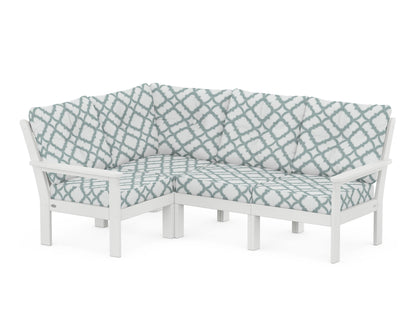 POLYWOOD® Vineyard 4-Piece Sectional in White / Trellis Glacier Spa