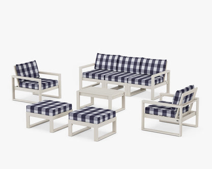 POLYWOOD® EDGE Sectional 8-Piece Lounge Sofa Set in Sand / Buffalo Plaid Navy