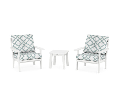 POLYWOOD® Oxford 3-Piece Deep Seating Set in White / Trellis Glacier Spa