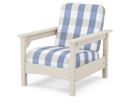 POLYWOOD® Club Chair in Sand / Buffalo Plaid Sky Blue