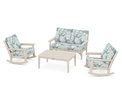 POLYWOOD® Vineyard 4-Piece Deep Seating Rocking Chair Set in Sand / Leaf Glacier Spa