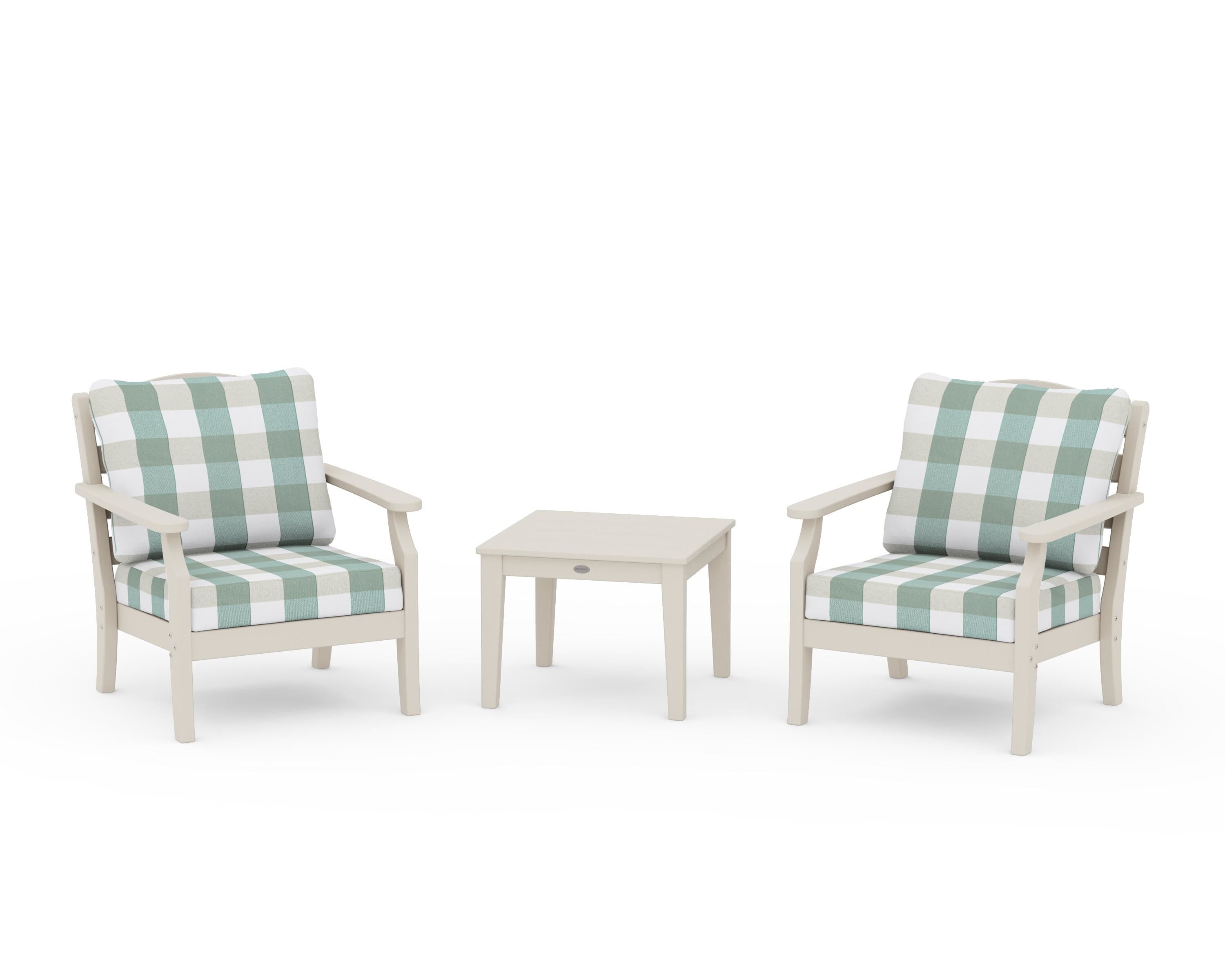 Draper James™ by  POLYWOOD® Savannah 3-Piece Deep Seating Set in Sand / Buffalo Plaid Glacier Spa