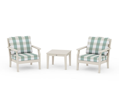 Draper James™ by  POLYWOOD® Savannah 3-Piece Deep Seating Set in Sand / Buffalo Plaid Glacier Spa