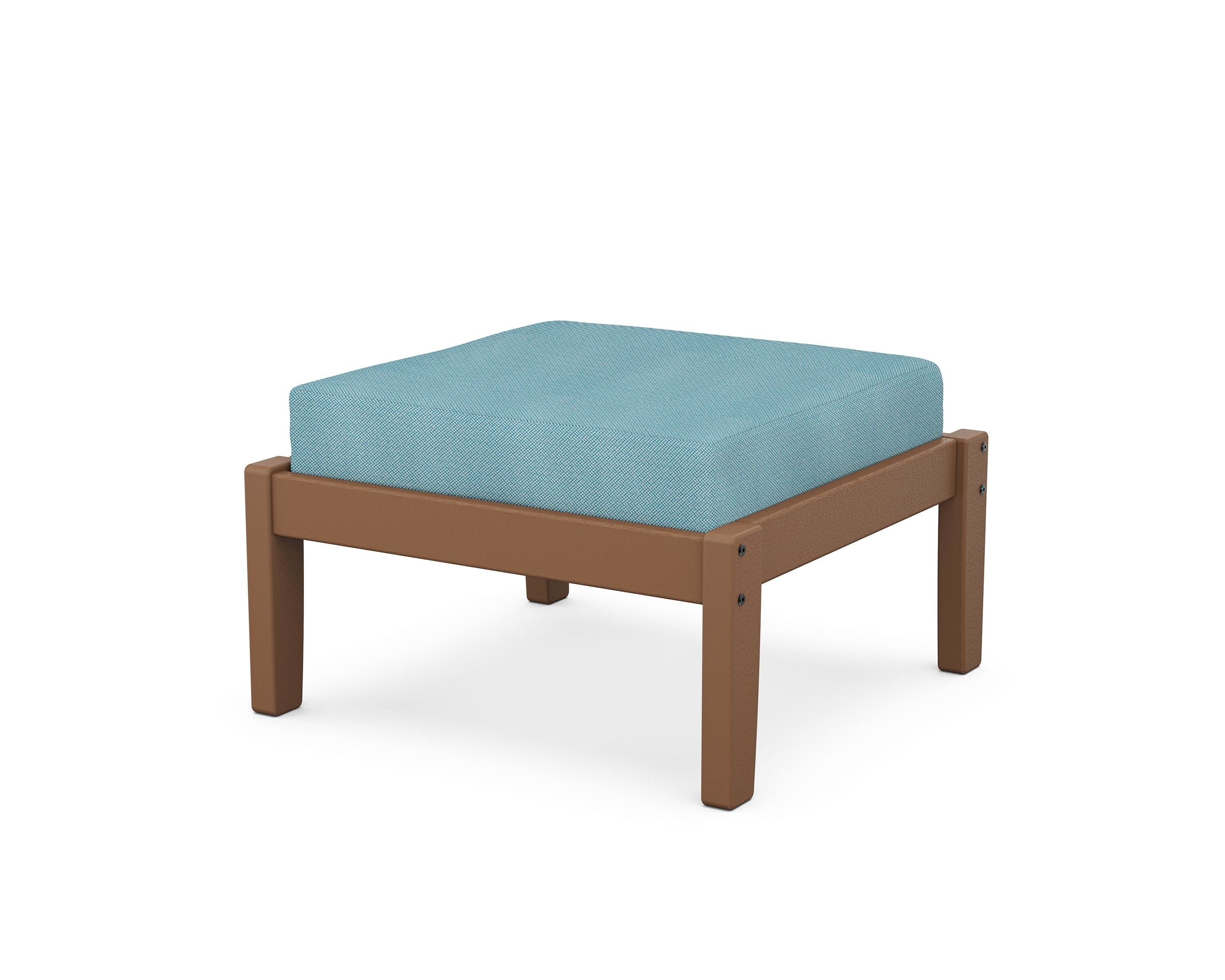 Unbranded Deep Seating Ottoman in Teak / Lattice Sky Blue