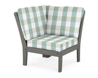 POLYWOOD® Braxton Modular Corner Chair in Slate Grey / Buffalo Plaid Glacier Spa