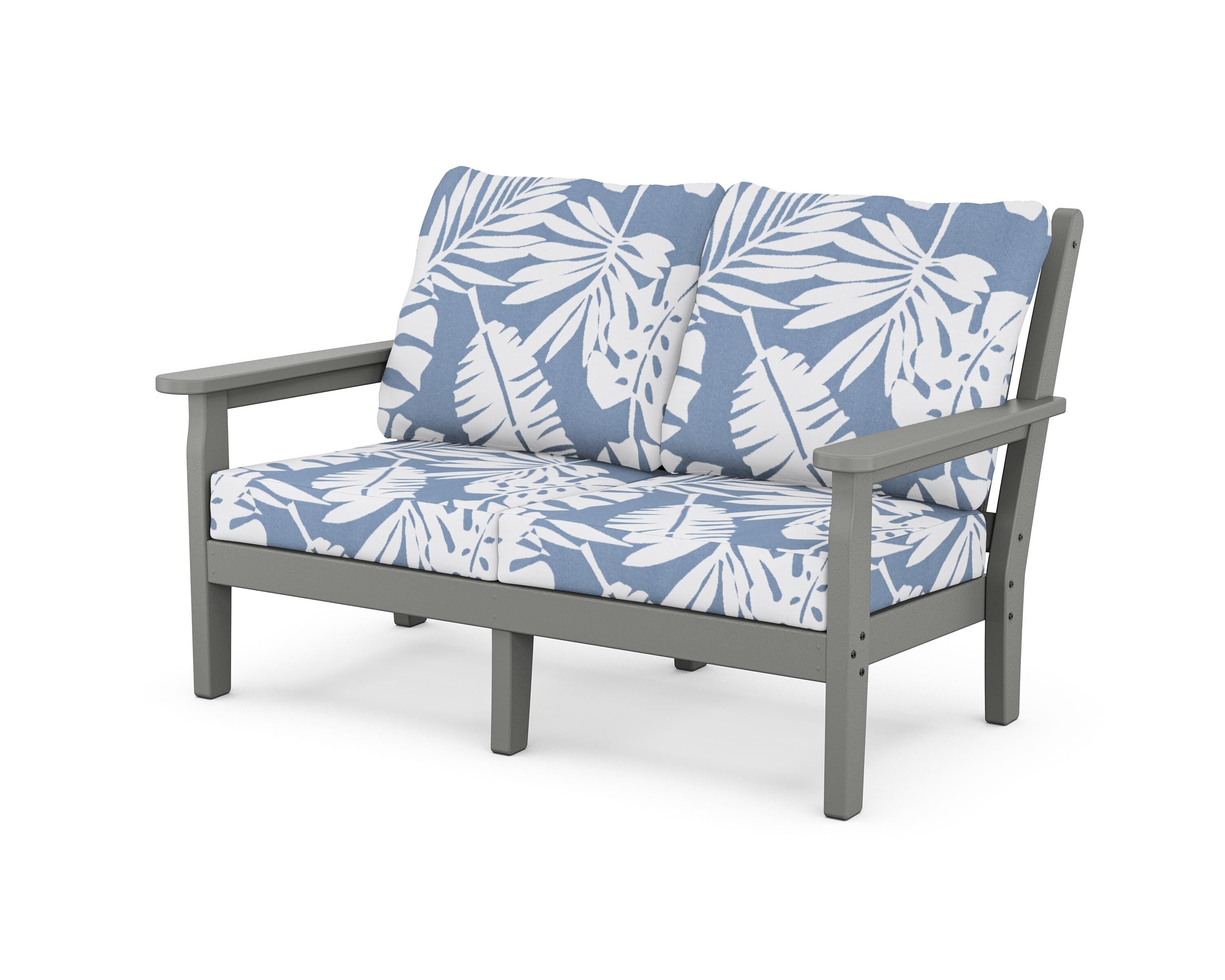 POLYWOOD® Chippendale Deep Seating Loveseat in Slate Grey / Leaf Sky Blue