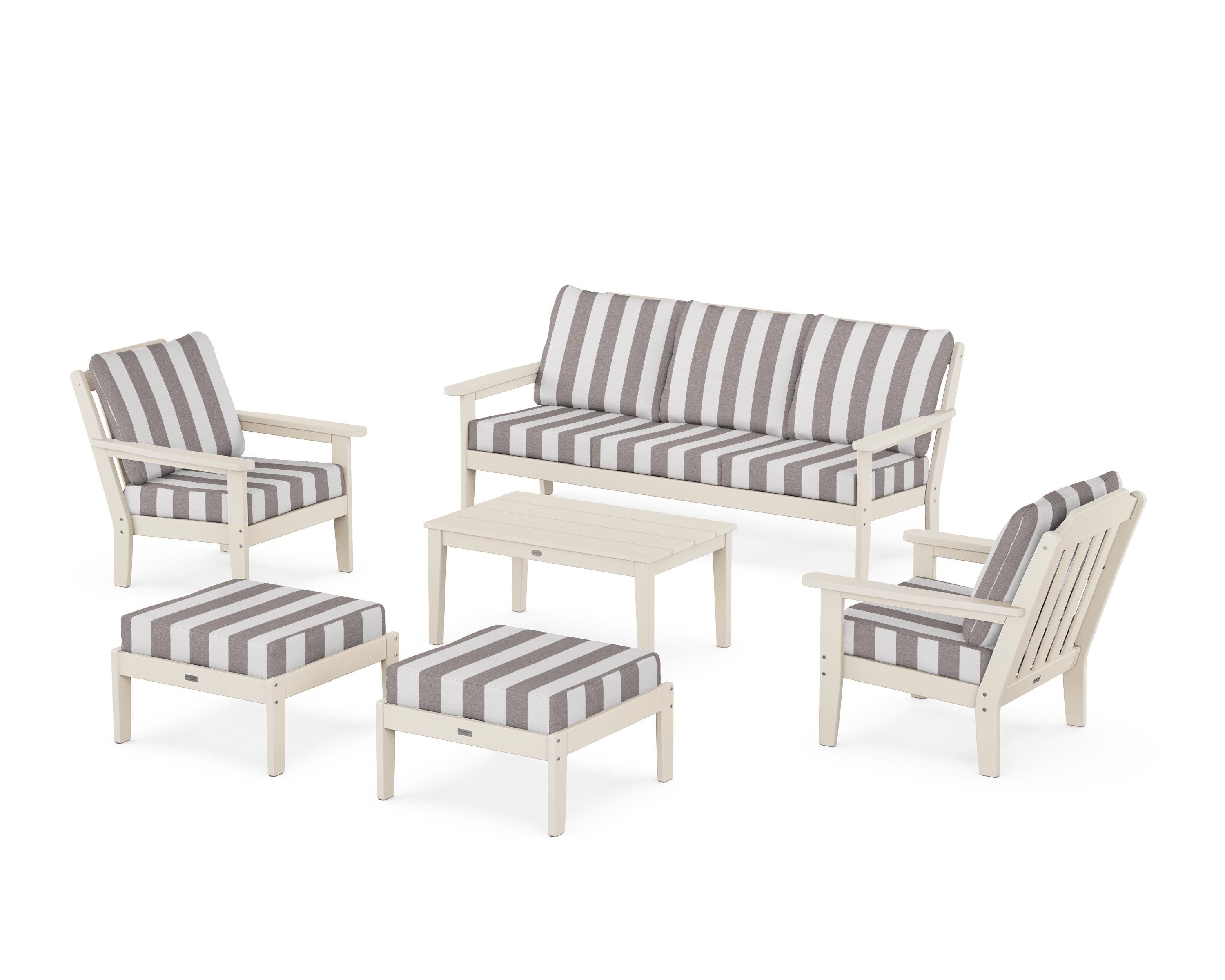 Country Living Cottage 6-Piece Lounge Sofa Set in Sand / Cabana Stripe Grey Mist