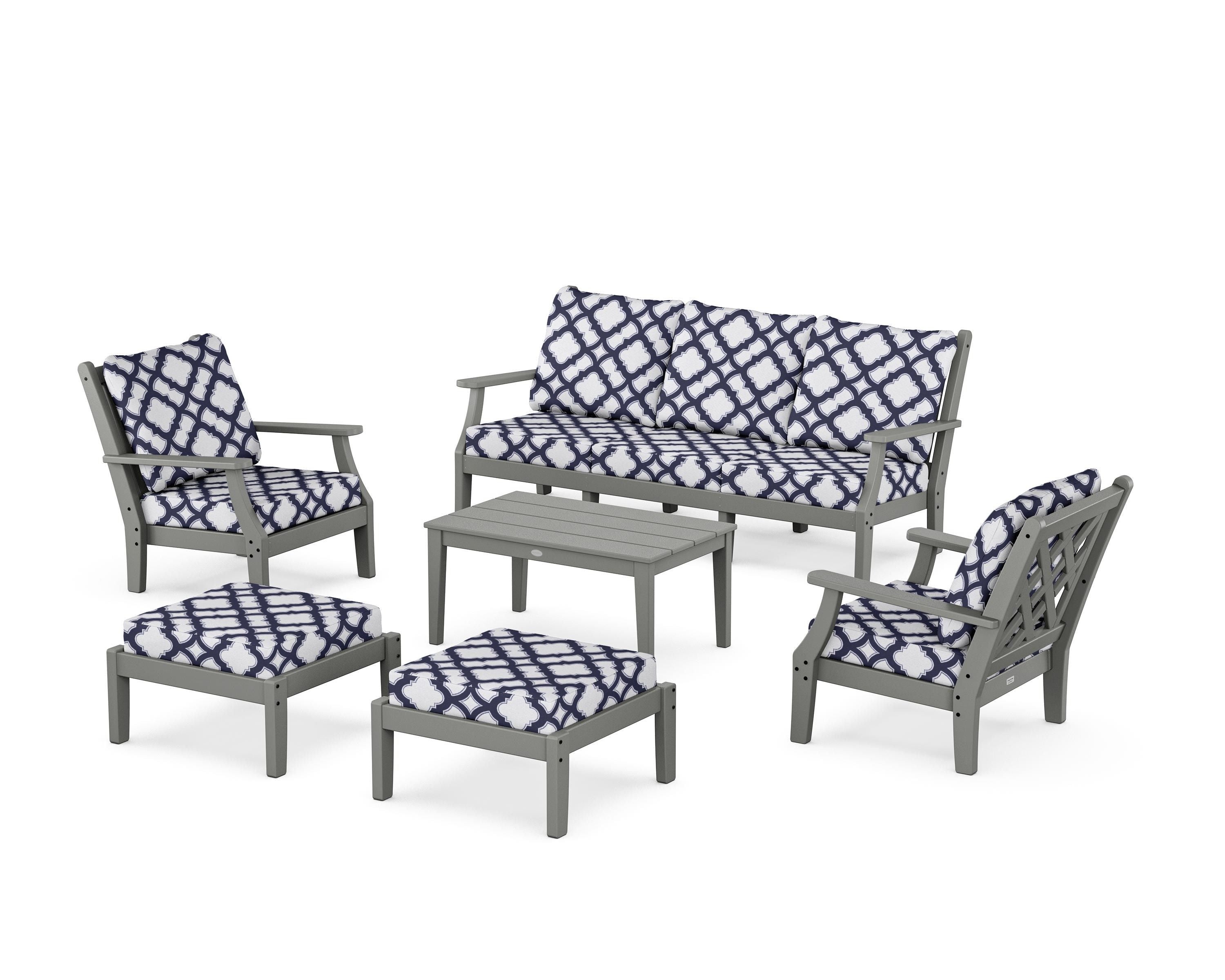 Country Living Wovendale 6-Piece Lounge Sofa Set in Slate Grey / Trellis Navy