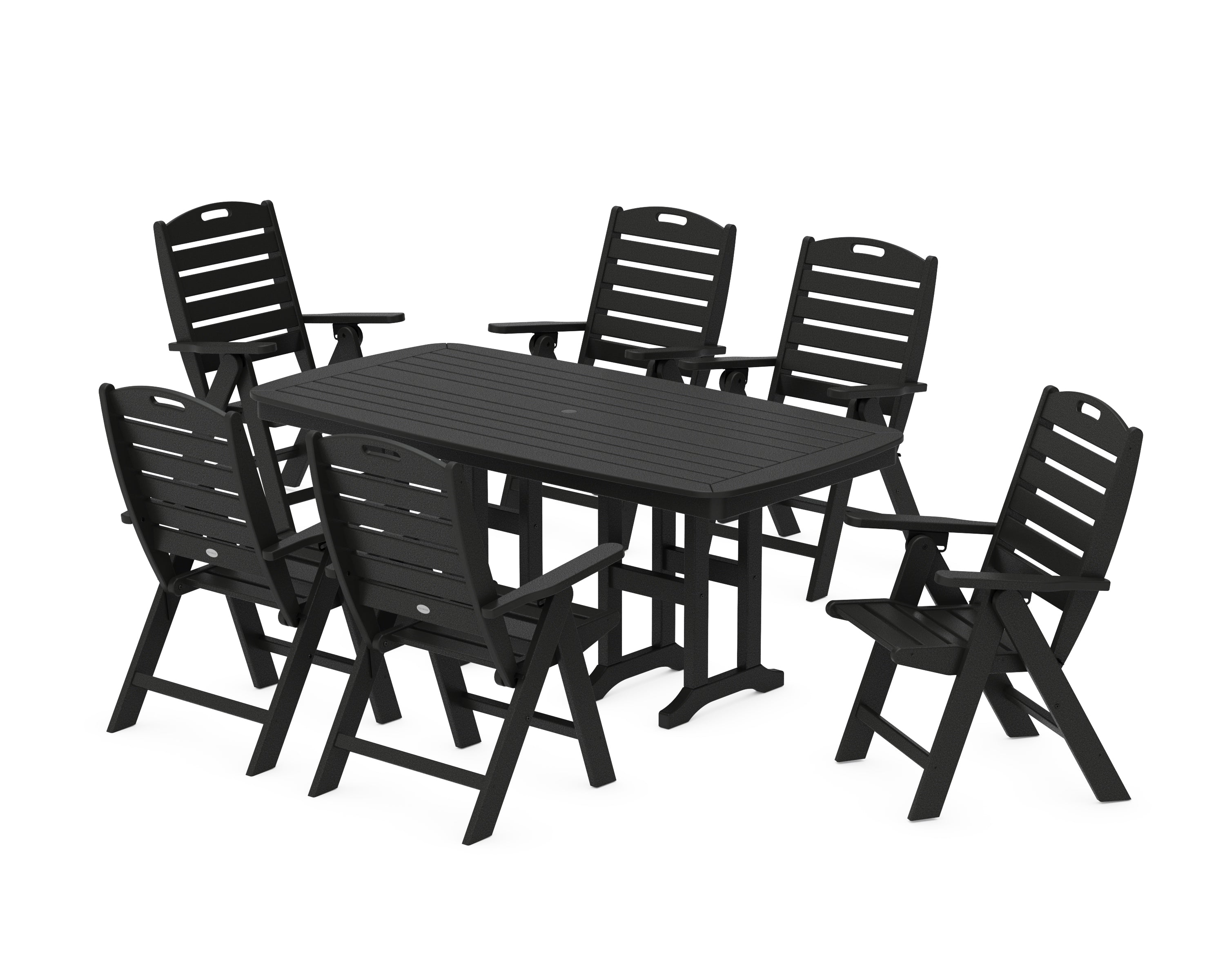 POLYWOOD® Nautical Folding Highback Chair 7-Piece Dining Set in Black