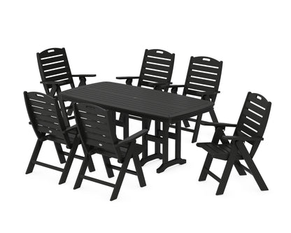 POLYWOOD® Nautical Folding Highback Chair 7-Piece Dining Set in Black
