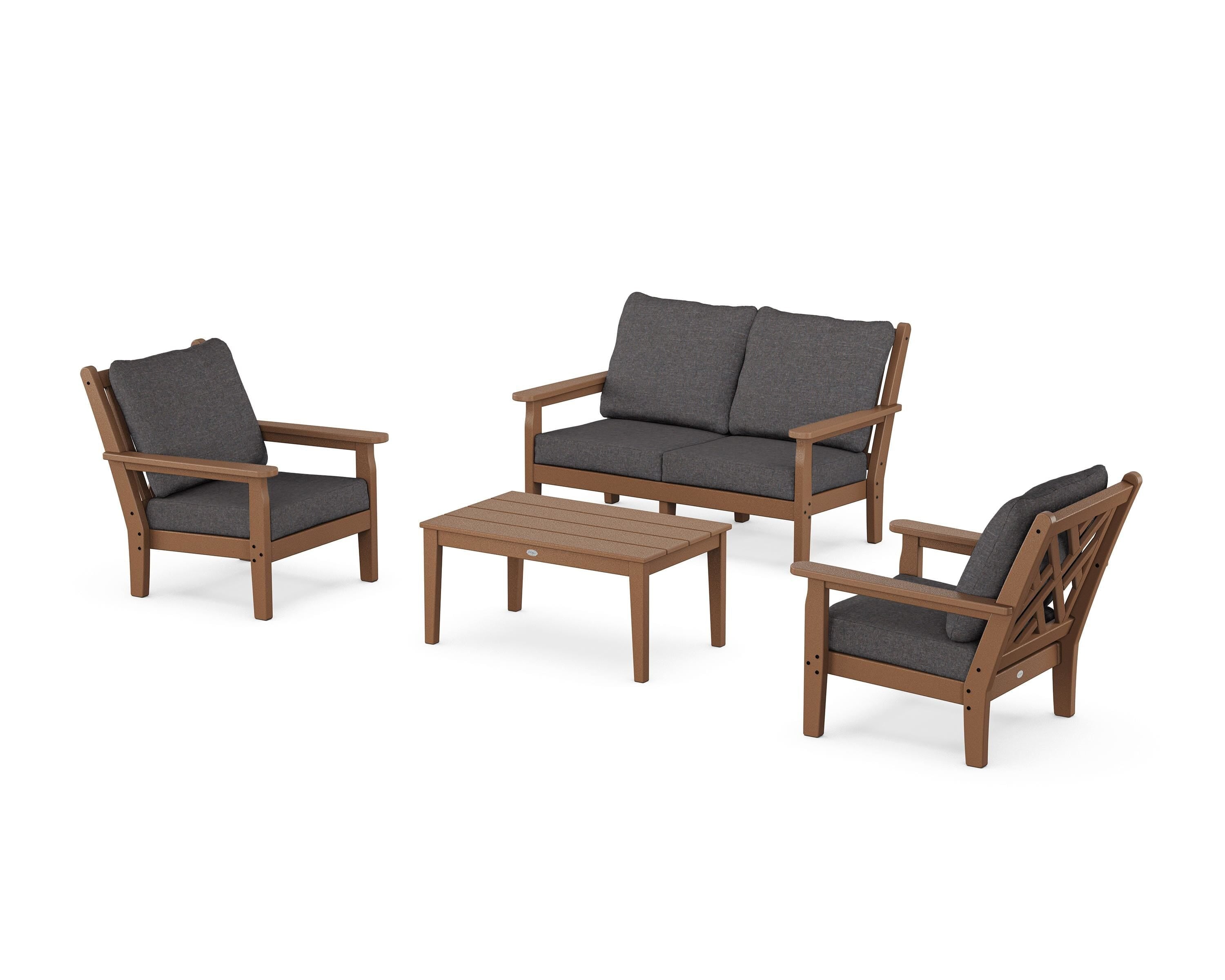 POLYWOOD® Chippendale 4-Piece Deep Seating Set with Loveseat in Teak / Ash Charcoal