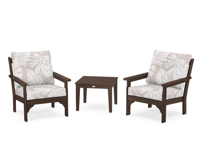 POLYWOOD® Vineyard 3-Piece Deep Seating Set in Mahogany / Leaf Dune Burlap