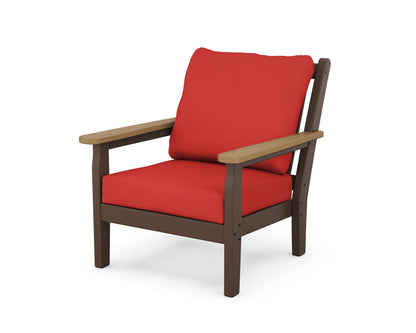 POLYWOOD® Chippendale Deep Seating Chair in Mahogany / Natural / Crimson Linen