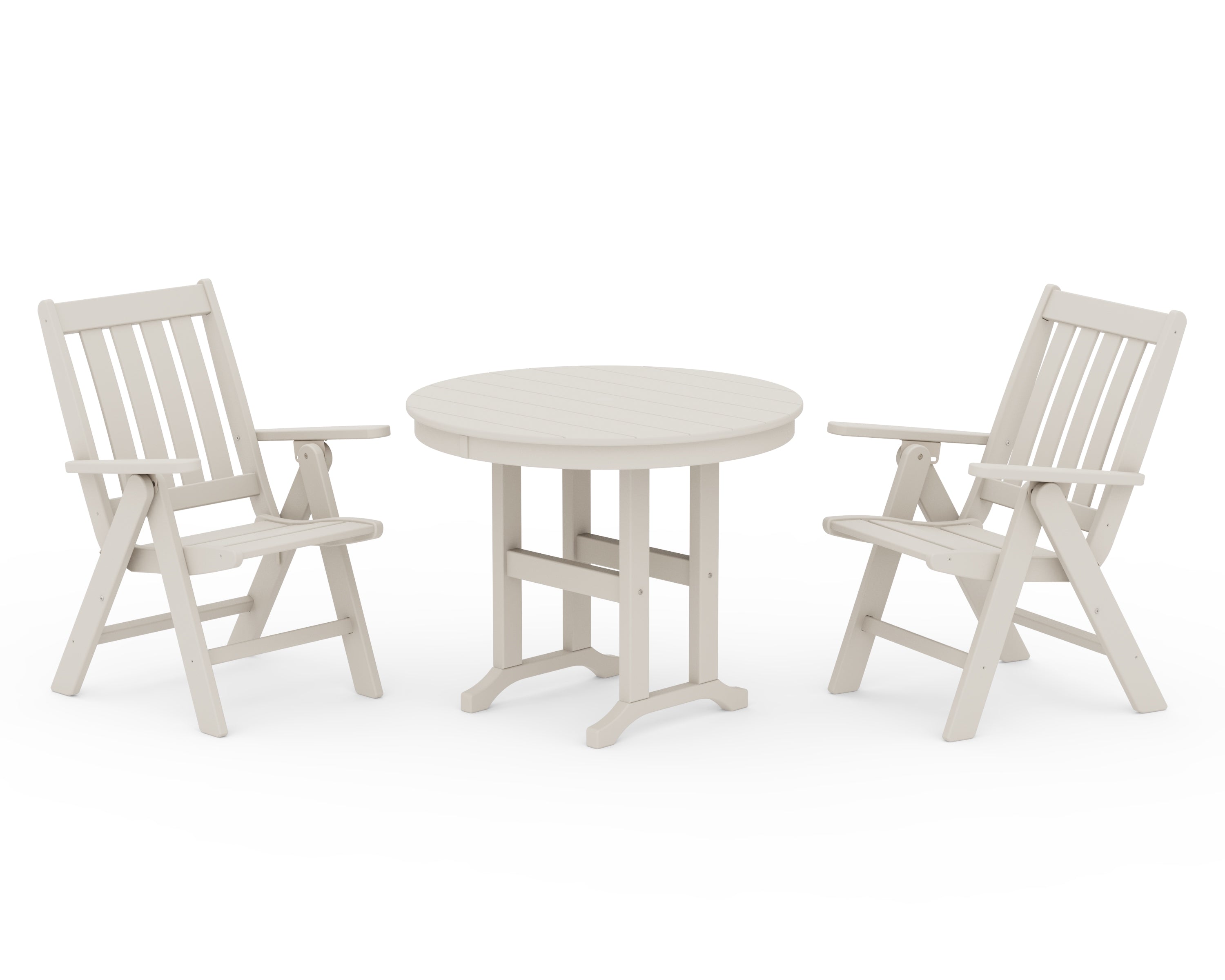 POLYWOOD® Vineyard Folding Chair 3-Piece Round Dining Set in Sand