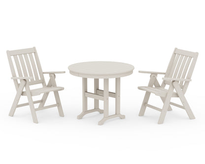 POLYWOOD® Vineyard Folding Chair 3-Piece Round Dining Set in Sand