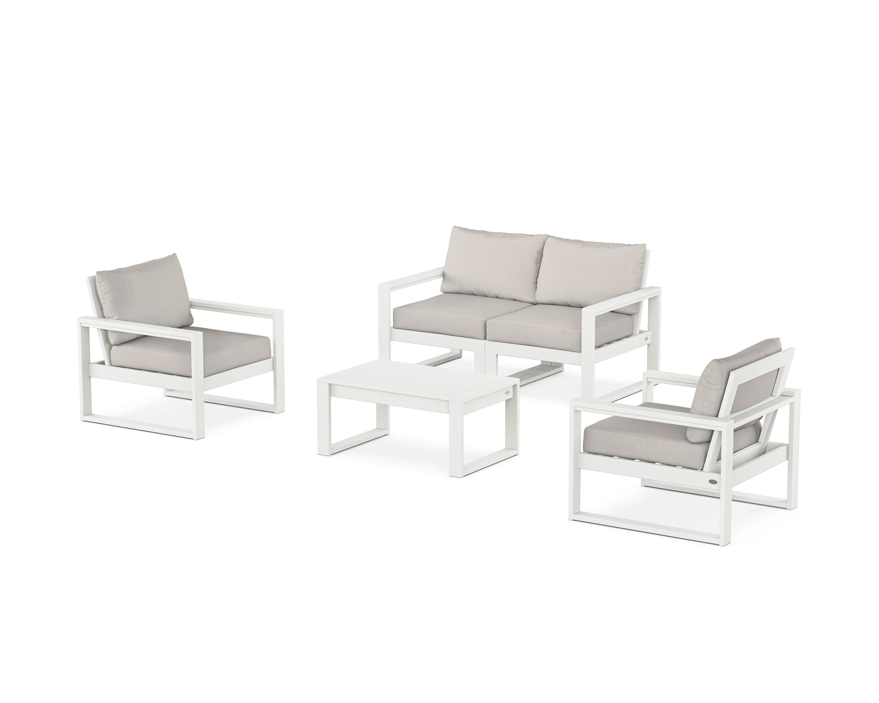 POLYWOOD® EDGE Sectional 4-Piece Deep Seating Set with Loveseat in Vintage White / Cast Ash
