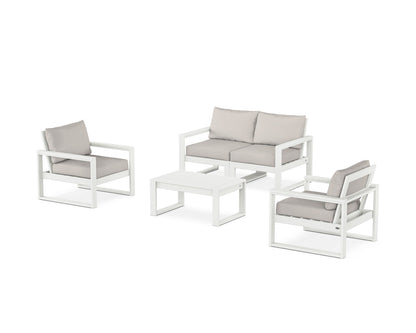 POLYWOOD® EDGE Sectional 4-Piece Deep Seating Set with Loveseat in Vintage White / Cast Ash