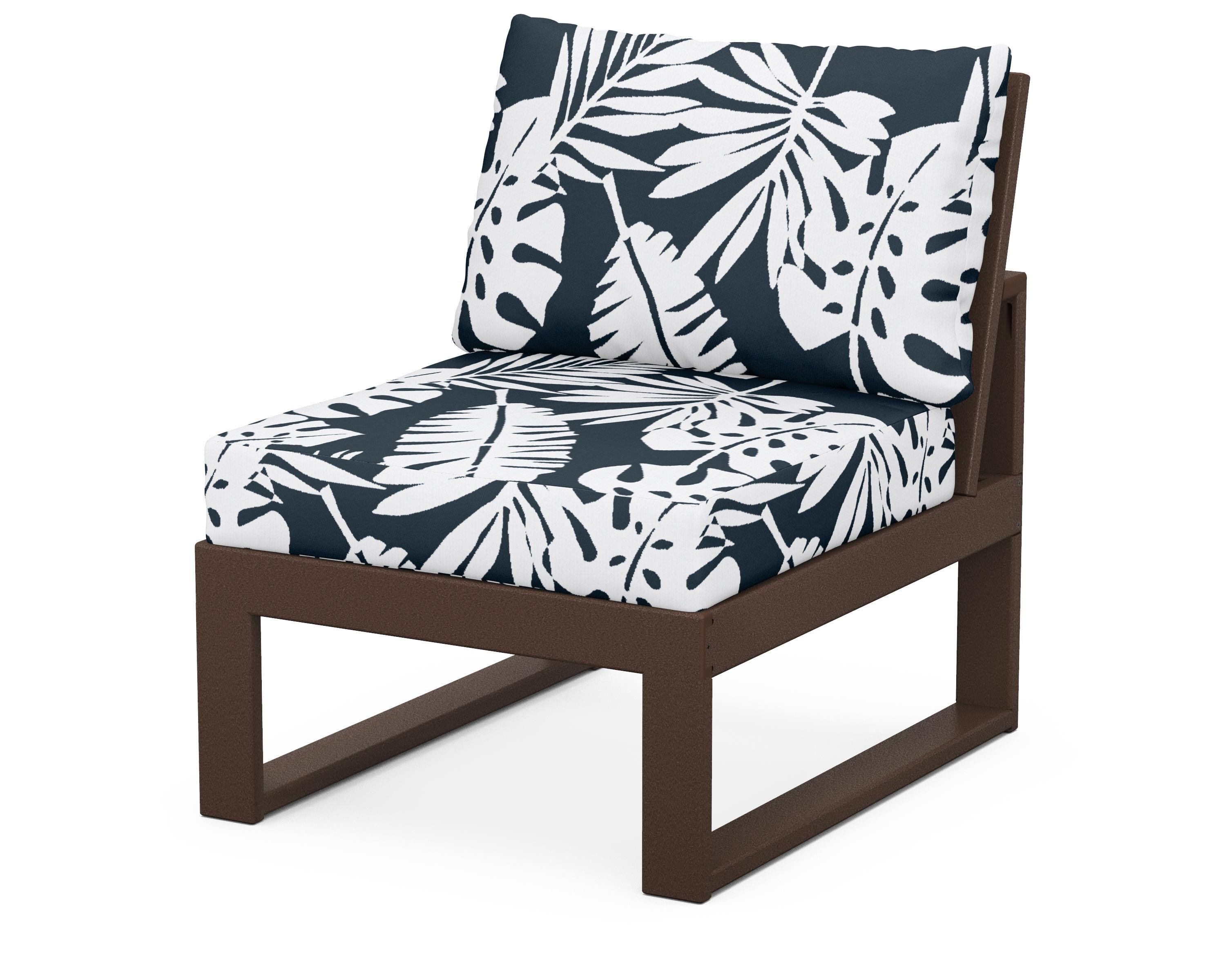 Unbranded Modular Armless Chair in Mahogany / Leaf Marine Indigo