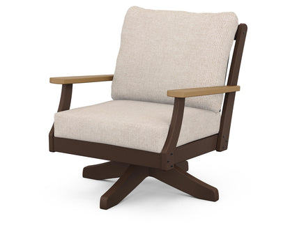 POLYWOOD® Braxton Deep Seating Swivel Chair in Mahogany / Natural / Blend Linen