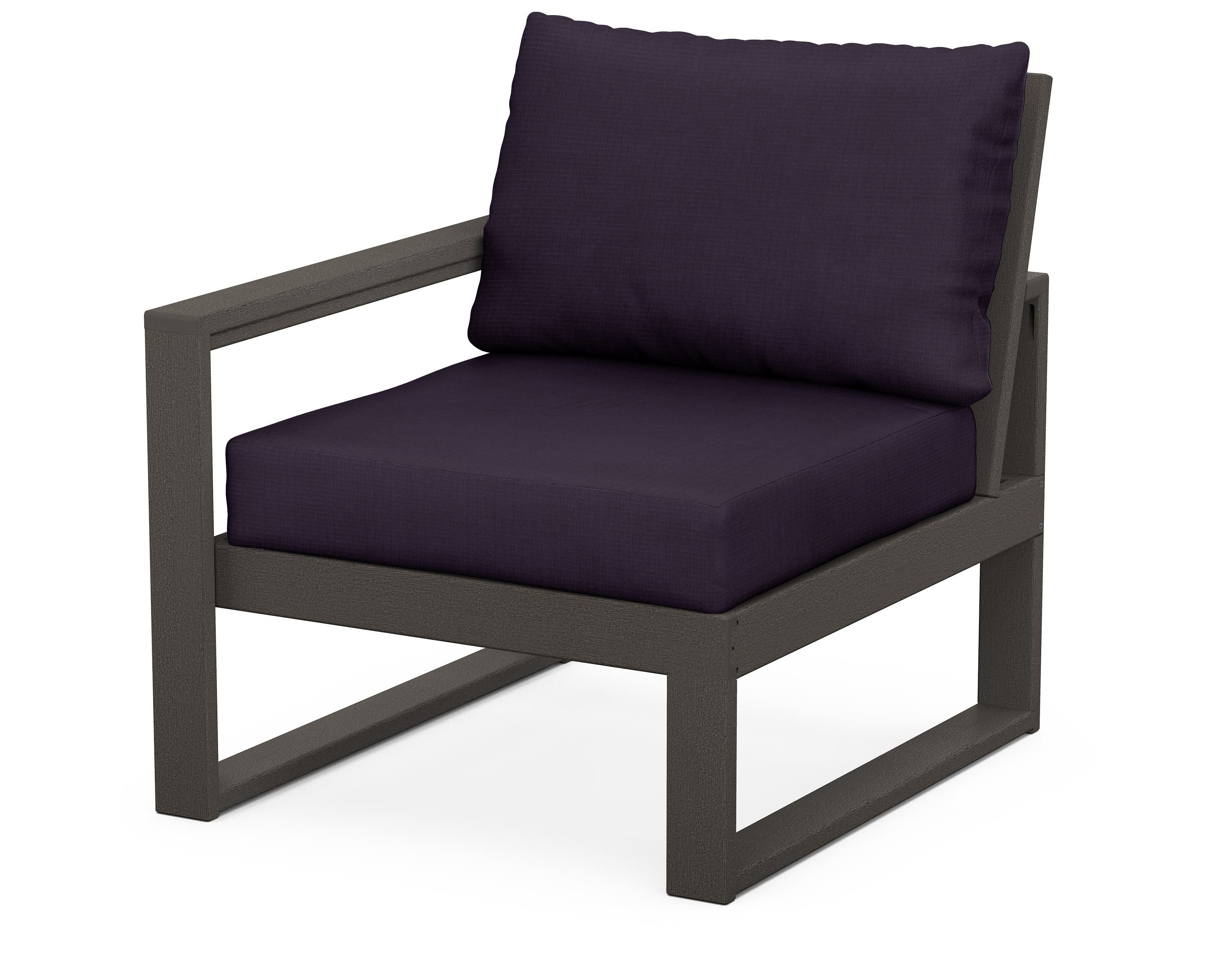 POLYWOOD® EDGE Modular Left Arm Chair in Vintage Coffee / Navy Linen
