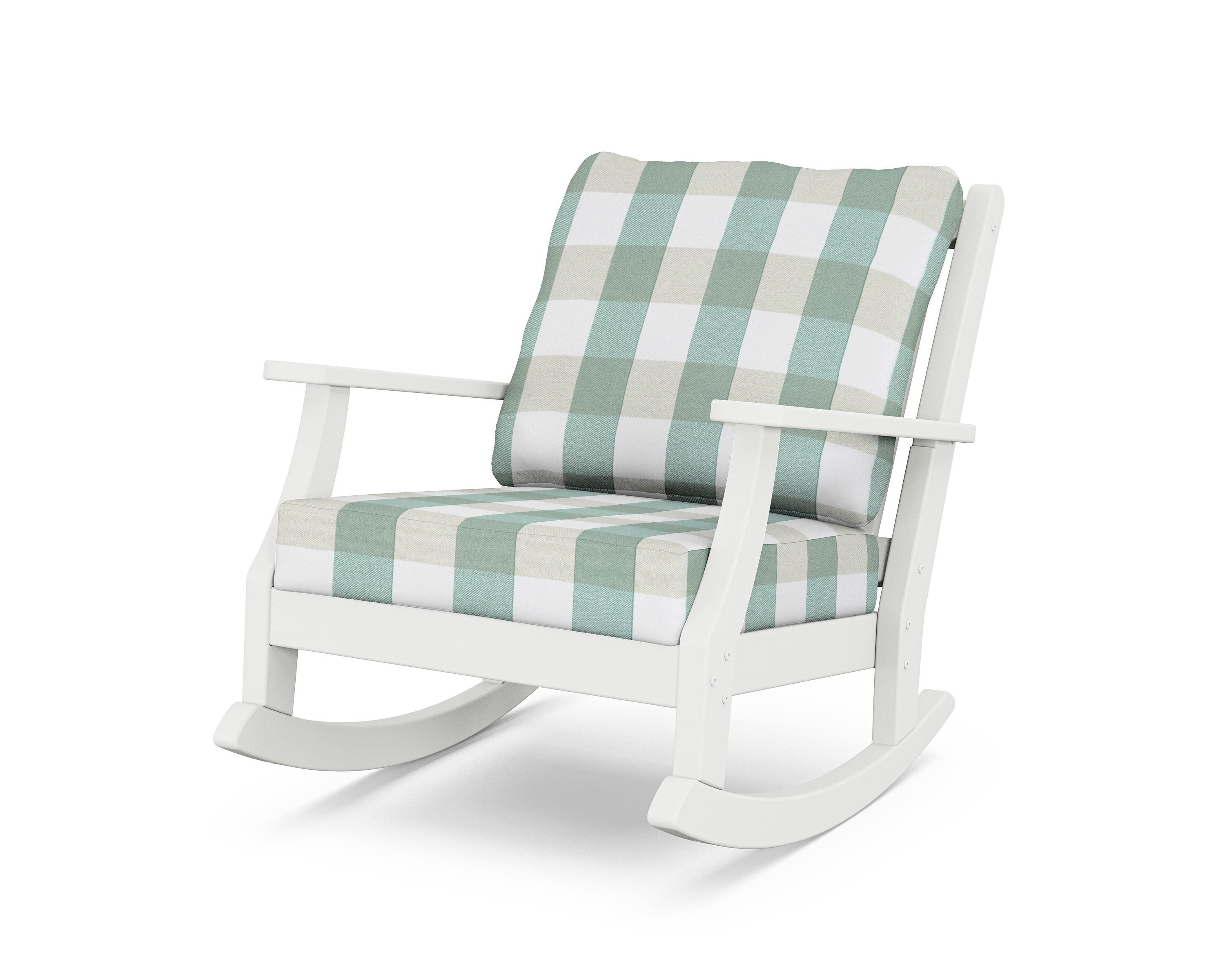 Country Living Wovendale Deep Seating Rocking Chair in White / Buffalo Plaid Glacier Spa