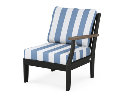 POLYWOOD® Braxton Modular Right Arm Chair in Black / Kona / Cabana Stripe Sky Blue