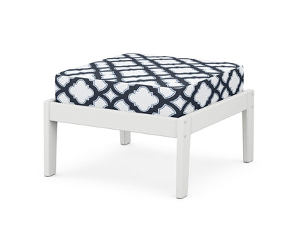 Unbranded Deep Seating Ottoman in White / Trellis Marine Indigo