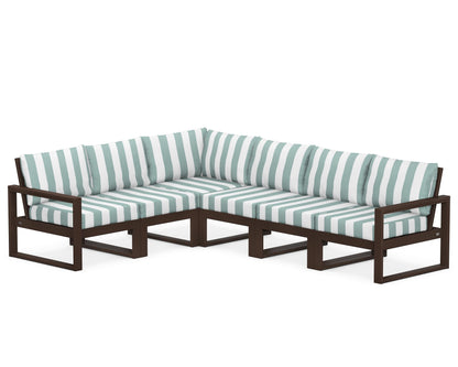 POLYWOOD® EDGE 6-Piece Modular Deep Seating Set in Mahogany / Cabana Stripe Glacier Spa