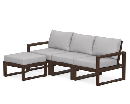 POLYWOOD® EDGE 4-Piece Modular Deep Seating Set with Ottoman in Mahogany / Granite