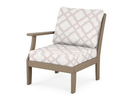 POLYWOOD® Braxton Modular Left Arm Chair in Vintage Sahara / Trellis Dune Burlap
