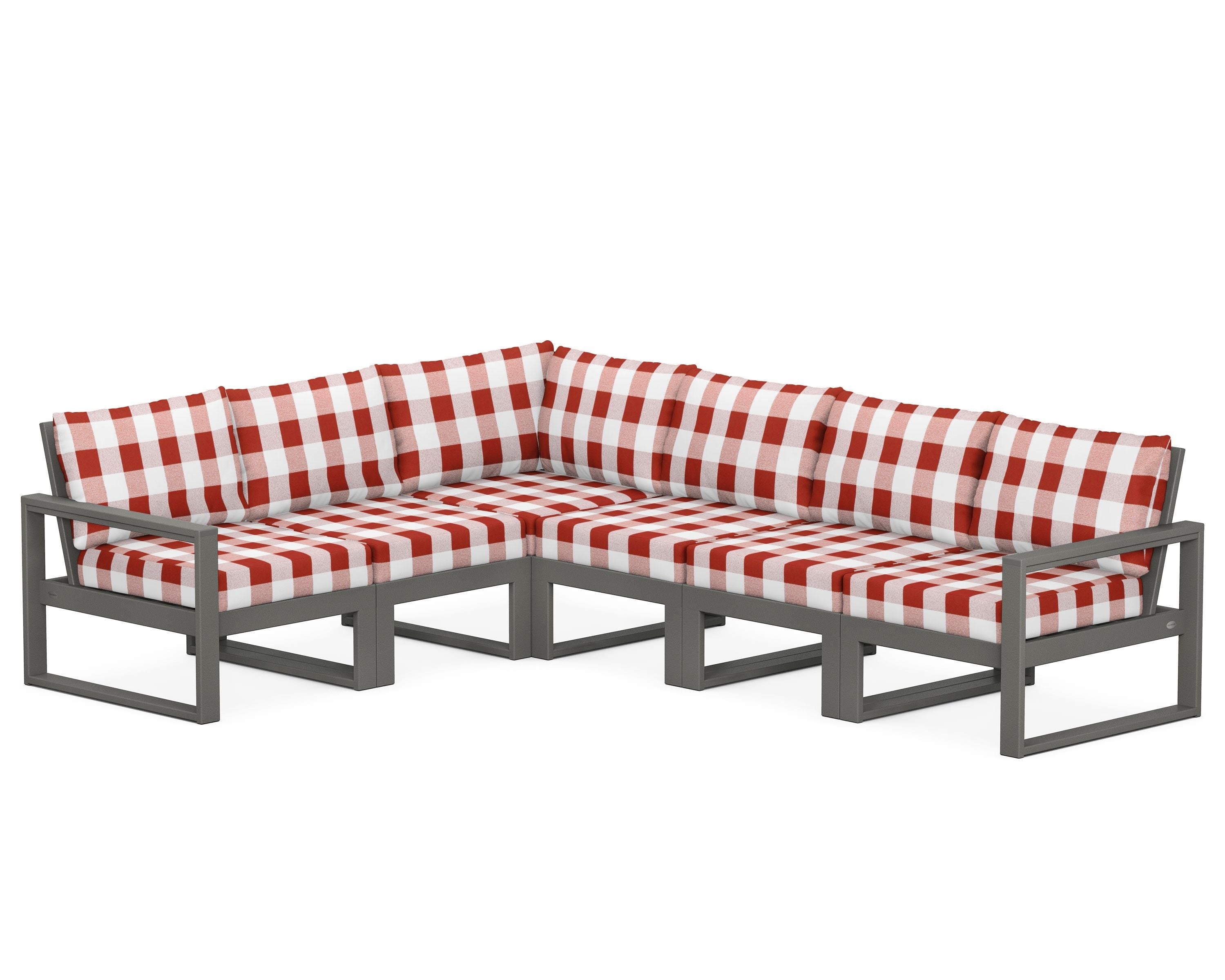 POLYWOOD® EDGE 6-Piece Modular Deep Seating Set in Slate Grey / Buffalo Plaid Crimson