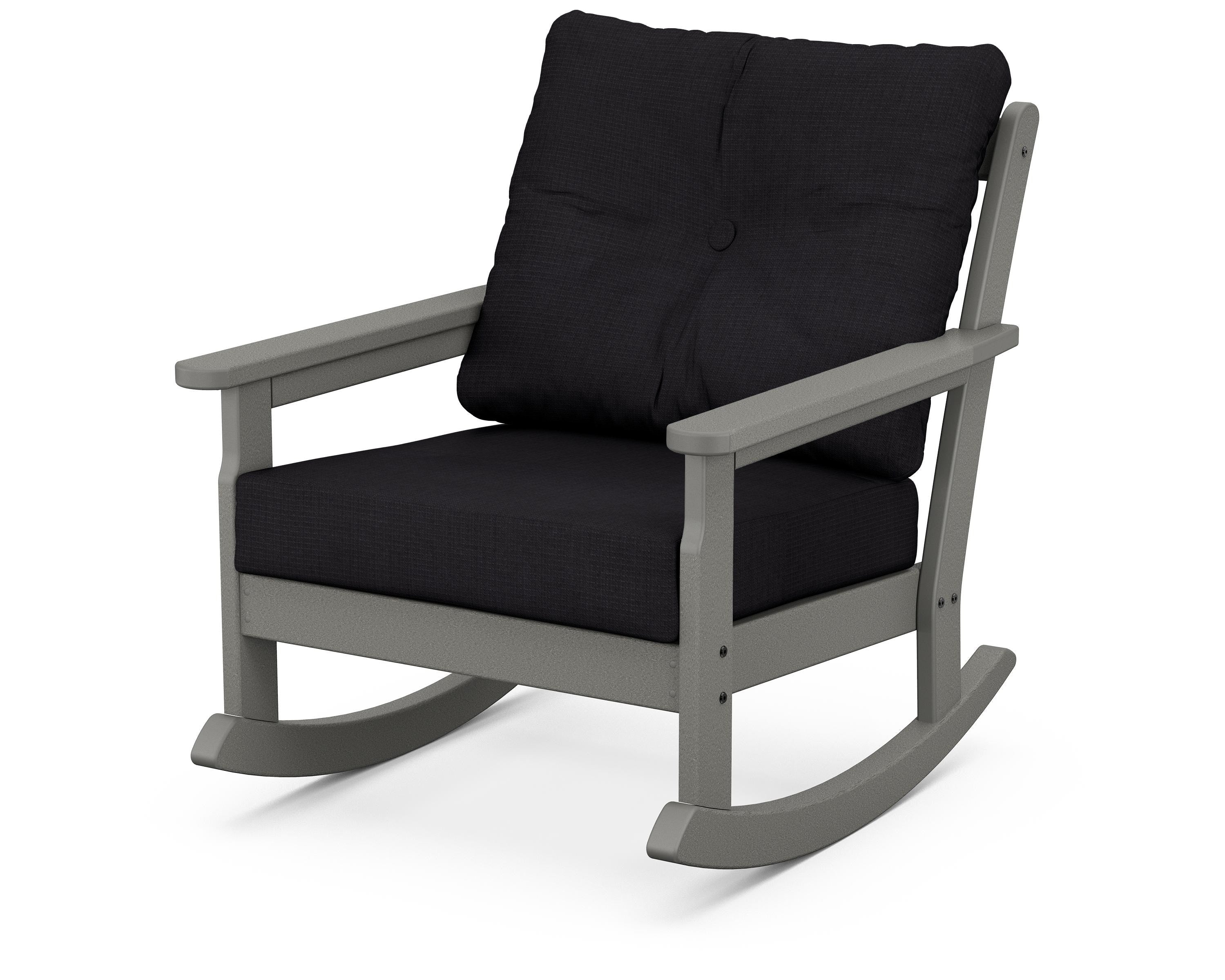 POLYWOOD® Vineyard Deep Seating Rocking Chair in Slate Grey / Midnight Linen