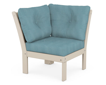 POLYWOOD® Vineyard Modular Corner Chair in Sand / Lattice Sky Blue
