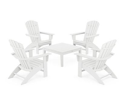 POLYWOOD® 5-Piece Nautical Curveback Adirondack Chair Conversation Set with 36" Conversation Table in White