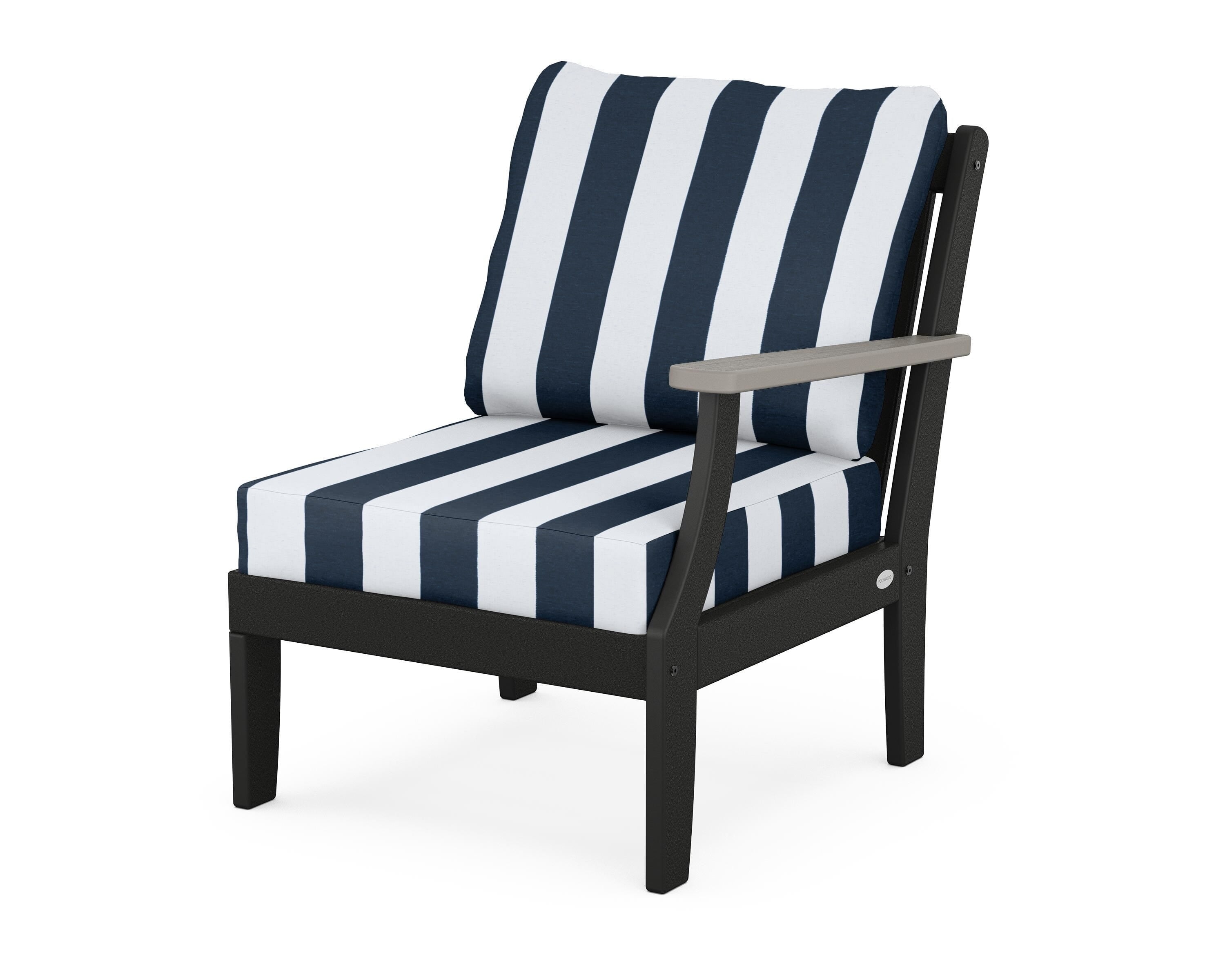 POLYWOOD® Braxton Modular Right Arm Chair in Black / Driftwood / Cabana Stripe Marine Indigo