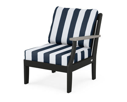POLYWOOD® Braxton Modular Right Arm Chair in Black / Driftwood / Cabana Stripe Marine Indigo