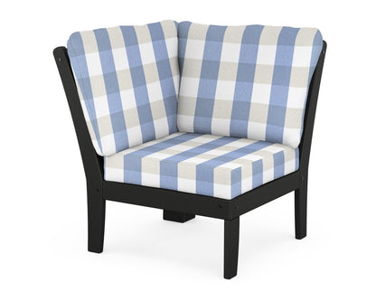 POLYWOOD® Braxton Modular Corner Chair in Black / Buffalo Plaid Sky Blue