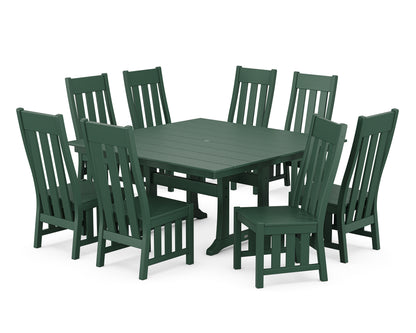 Martha Stewart by POLYWOOD® Acadia Side Chair 9-Piece Square Farmhouse Dining Set with Trestle Legs in Green