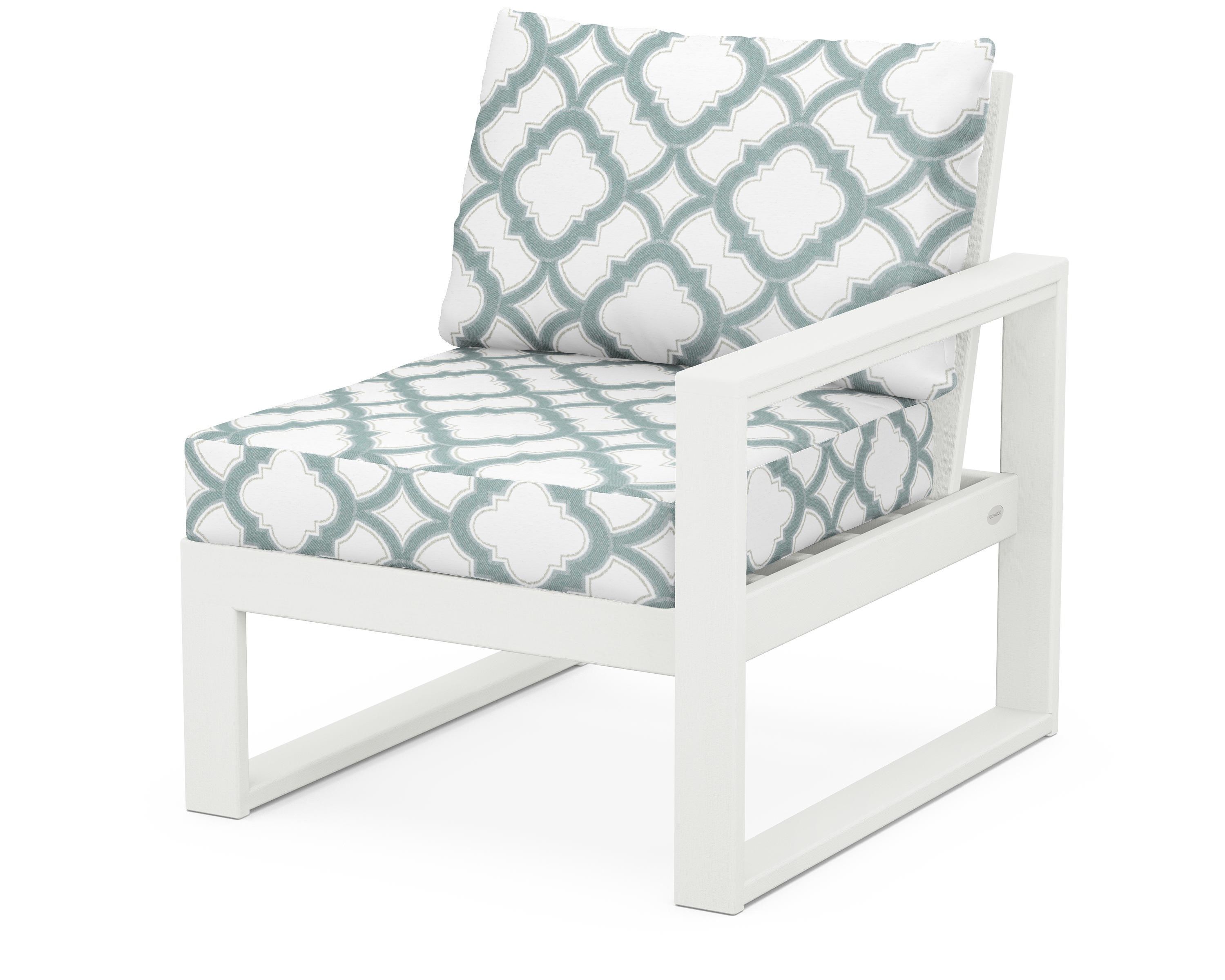 POLYWOOD® EDGE Modular Right Arm Chair in Vintage White / Trellis Glacier Spa