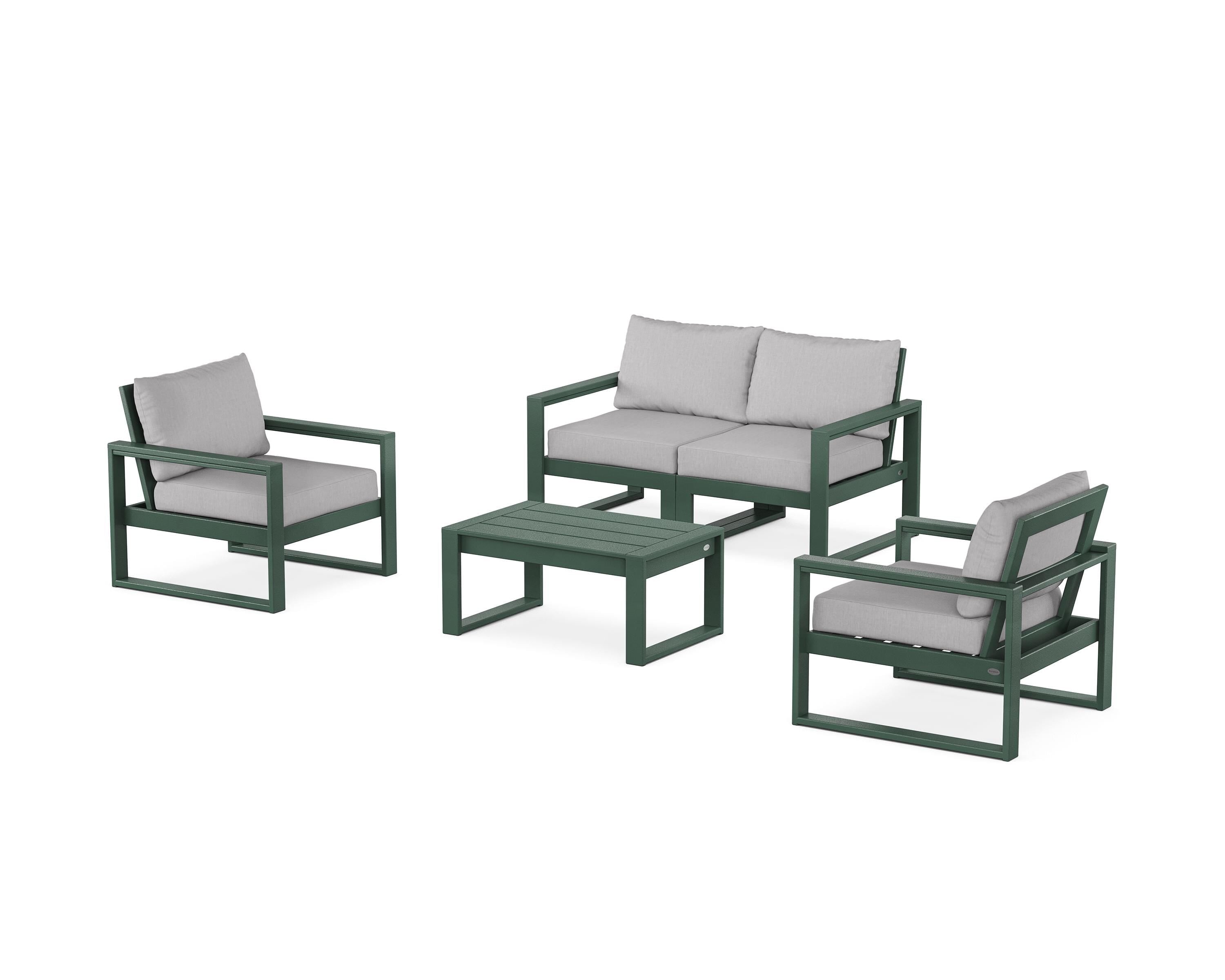 POLYWOOD® EDGE Sectional 4-Piece Deep Seating Set with Loveseat in Green / Granite