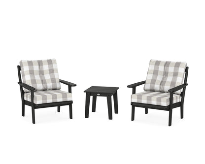 POLYWOOD® Mission 3-Piece Deep Seating Set in Black / Buffalo Plaid Grey Mist