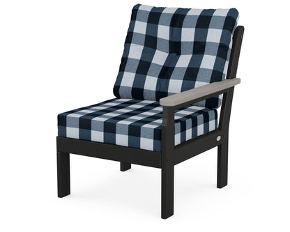 POLYWOOD® Vineyard Modular Right Arm Chair in Black / Driftwood / Buffalo Plaid Marine Indigo