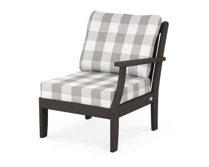 POLYWOOD® Braxton Modular Right Arm Chair in Vintage Coffee / Buffalo Plaid Grey Mist