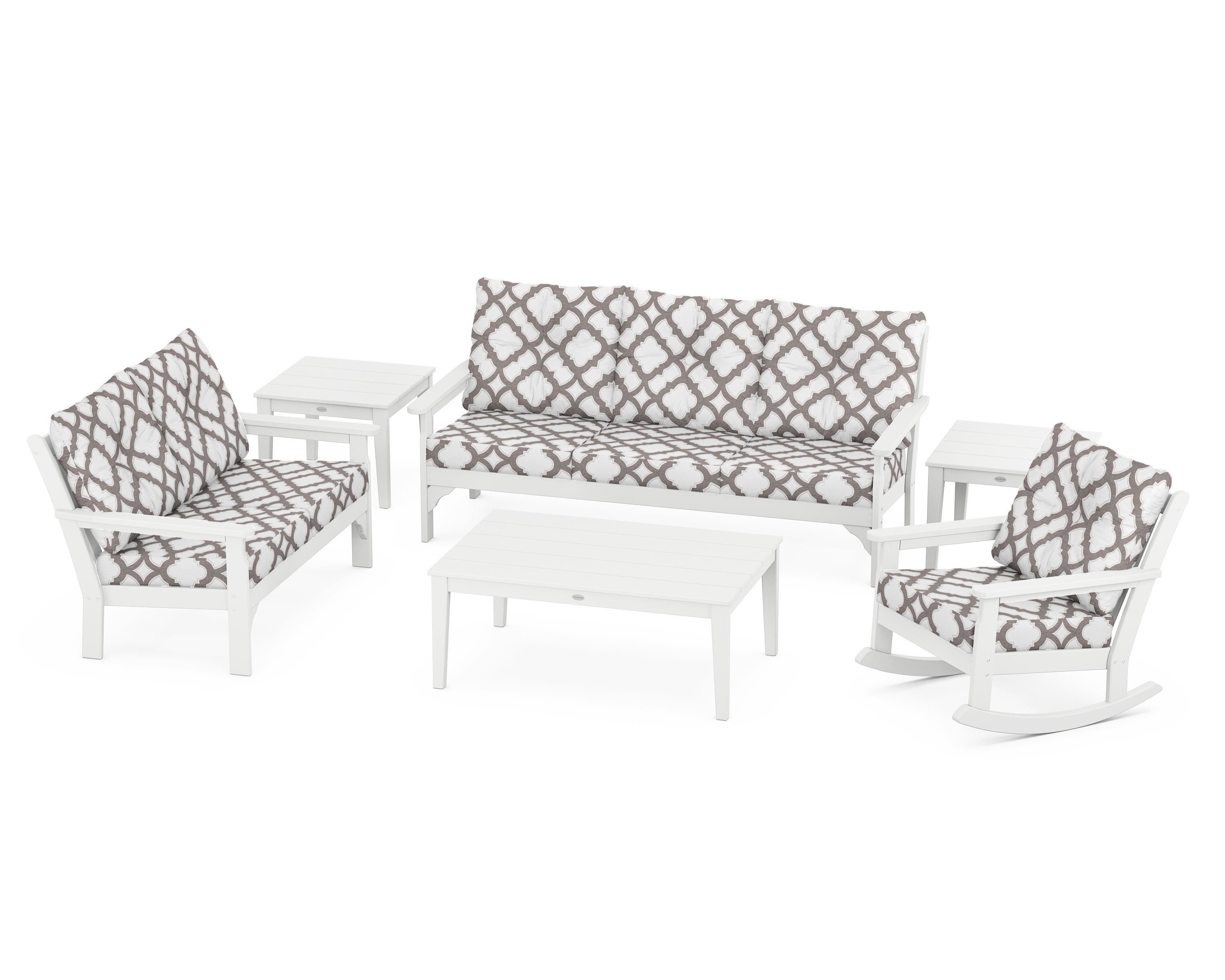 POLYWOOD® Vineyard 6-Piece Deep Seating Set in White / Trellis Grey Mist