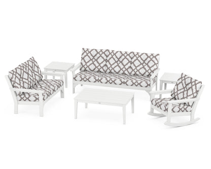 POLYWOOD® Vineyard 6-Piece Deep Seating Set in White / Trellis Grey Mist