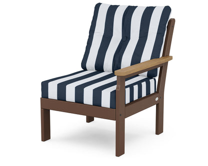 POLYWOOD® Vineyard Modular Right Arm Chair in Mahogany / Natural / Cabana Stripe Marine Indigo
