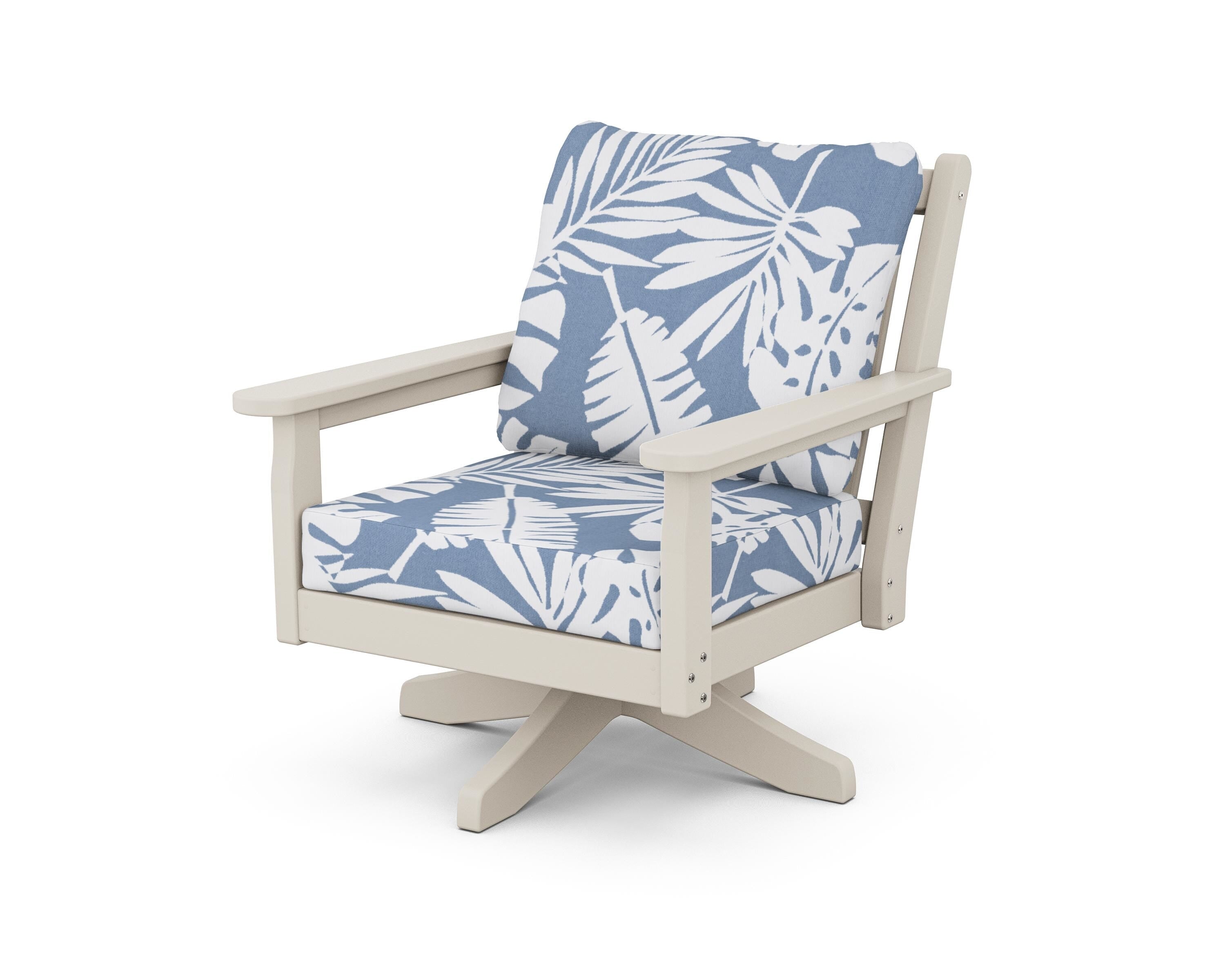 POLYWOOD® Chippendale Deep Seating Swivel Chair in Sand / Leaf Sky Blue
