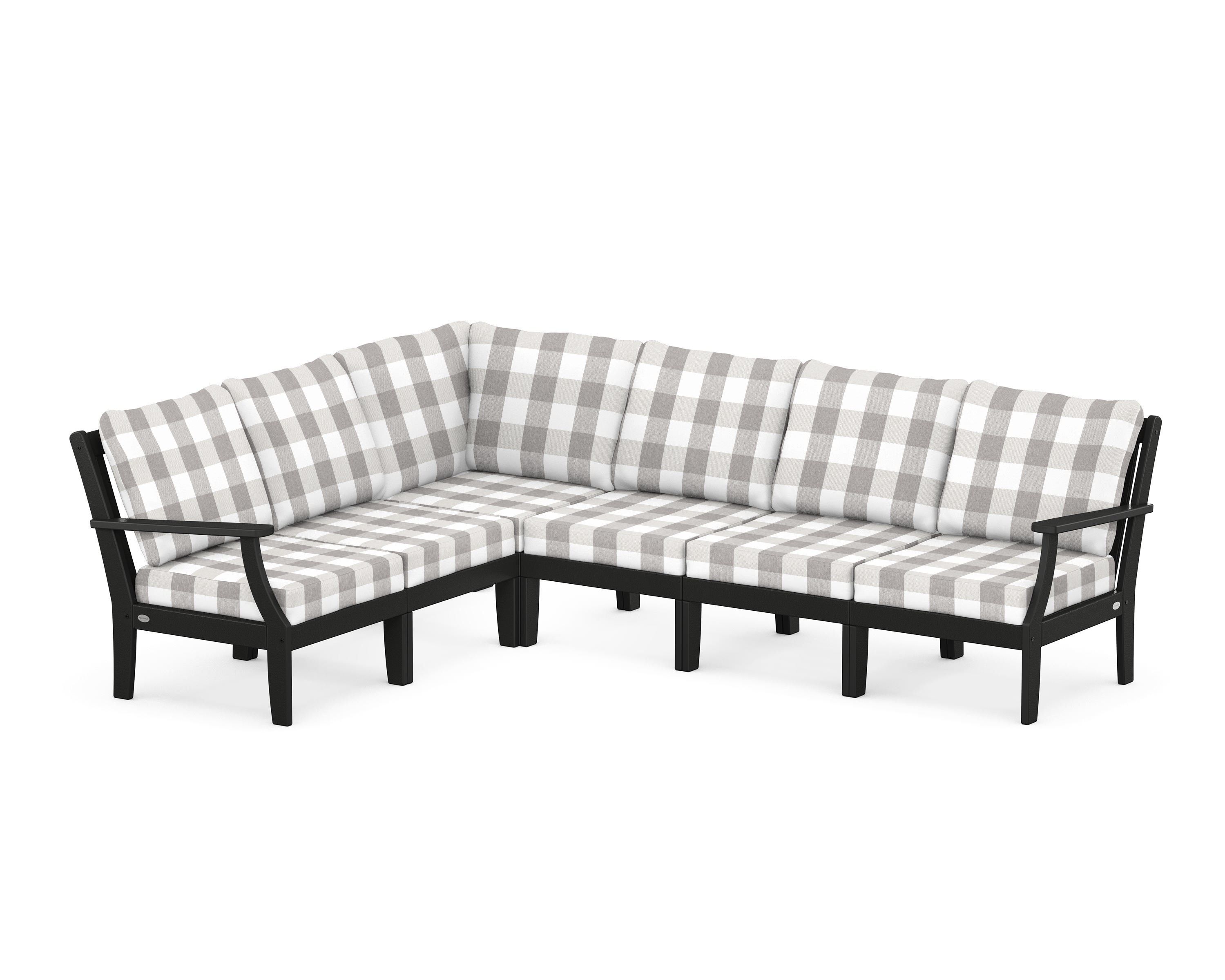 POLYWOOD® Braxton Modular 6-Piece Deep Seating Set in Black / Buffalo Plaid Grey Mist