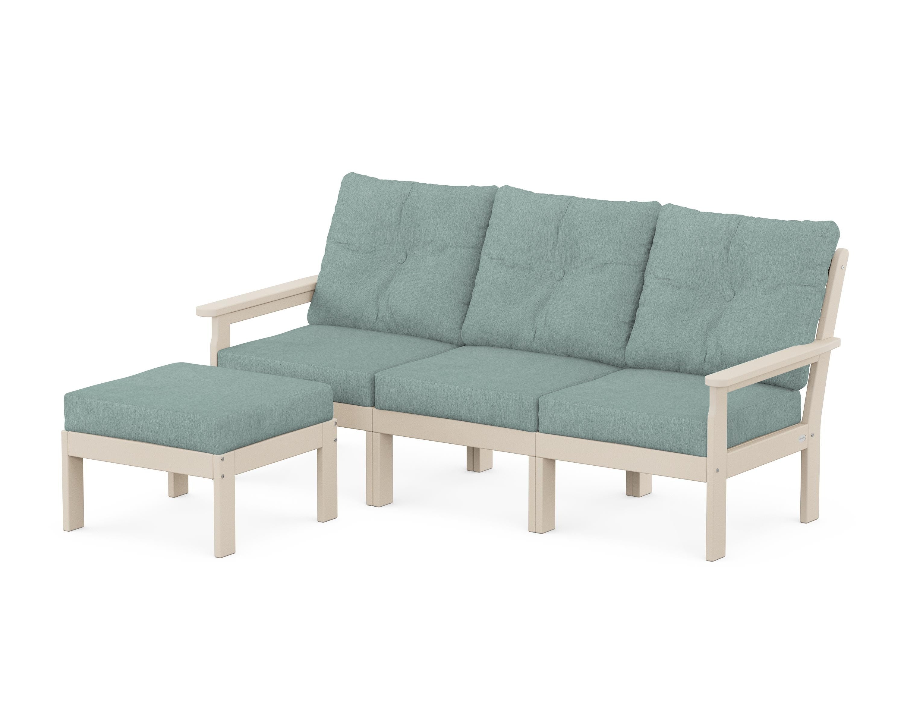 POLYWOOD® Vineyard 4-Piece Sectional with Ottoman in Sand / Glacier Spa